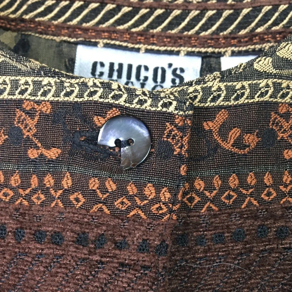 Chico's Design Tapestry Vest Brown Green‎ Boho Paisley